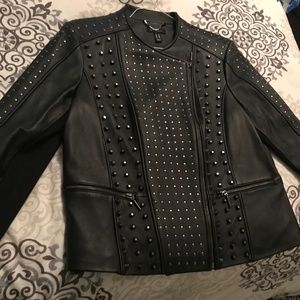 H Halston QVC Studded Leather Moto Jacket Sz 16